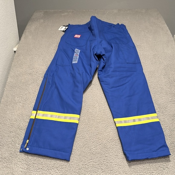 Carhartt Men's Flame-Resistant Striped Duck Bib Overall Unlined Blue Work 34x32 - Picture 5 of 9